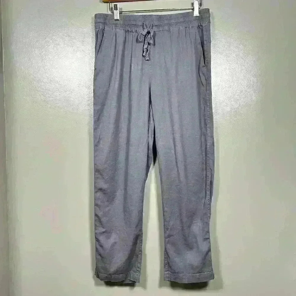 32 DEGREES Linen Blend Relaxed Lightweight Pant Gray Pull On Elastic Women S